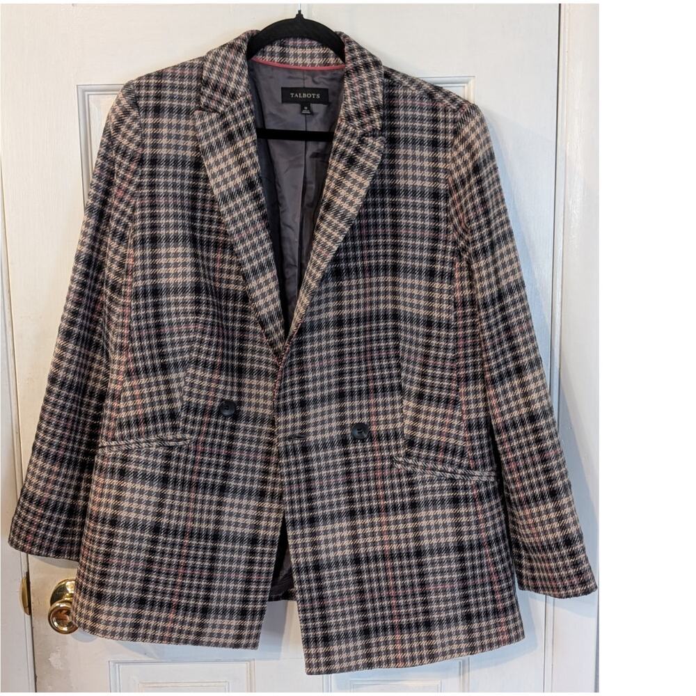 Talbots Tweed Check Double-Breasted Jacket Size 12 - Picture 3 of 7
